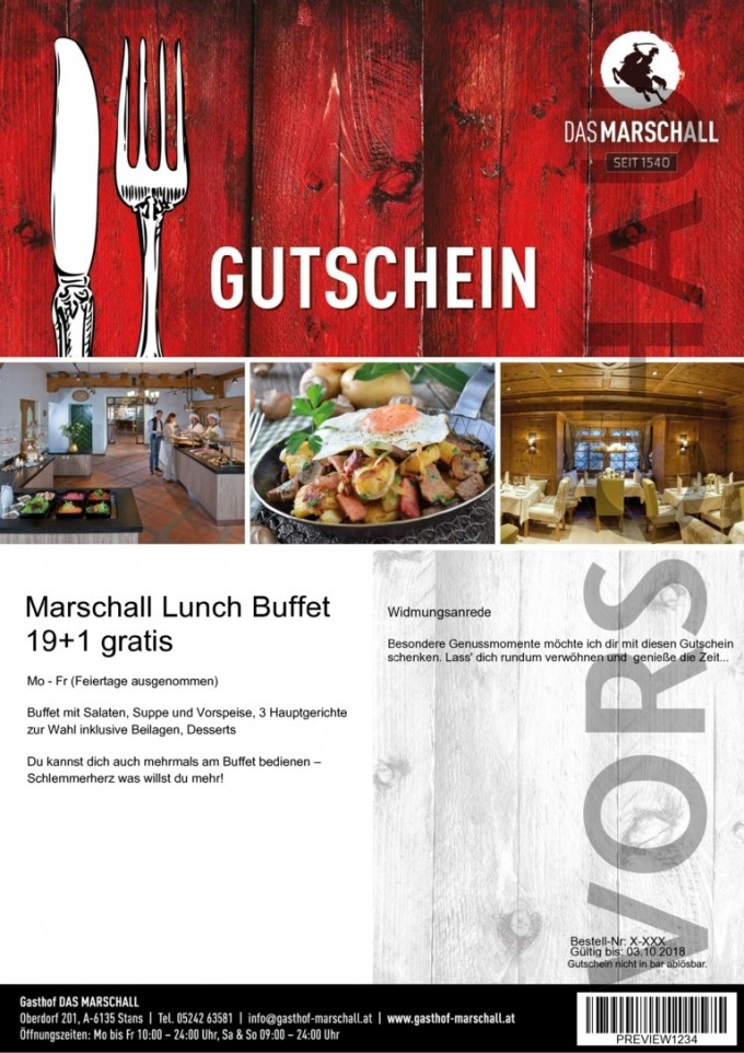 Marschall Lunch Buffet 19+1 gratis